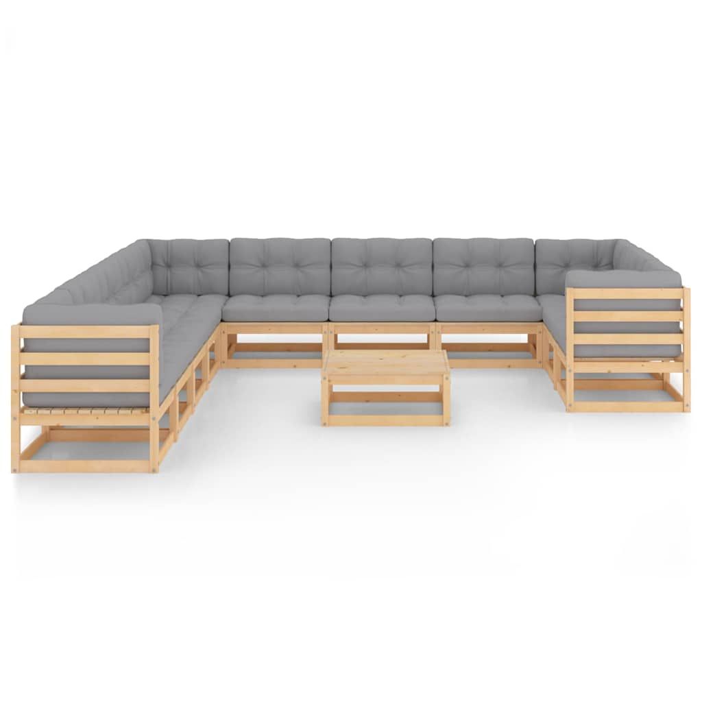 Set Divani Giardino 12 pz con Cuscini in Legno Massello di Pino vidaXL