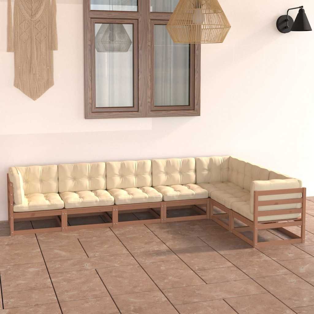 Set Salotto Giardino e Cuscini 7 pz Legno Massello Pino Ambra vidaXL