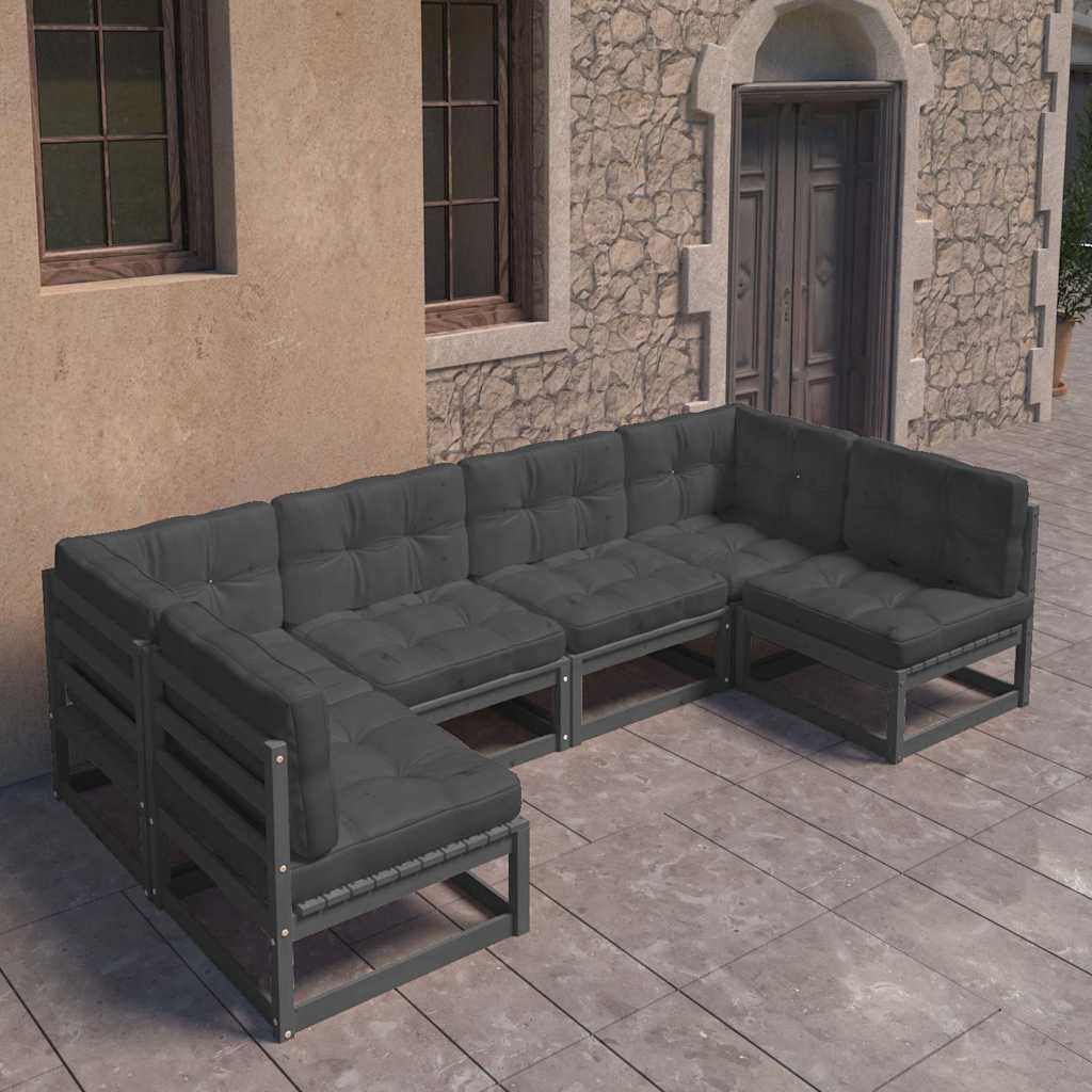 Set Divani da Giardino 6 pz con Cuscini Massello di Pino Nero vidaXL