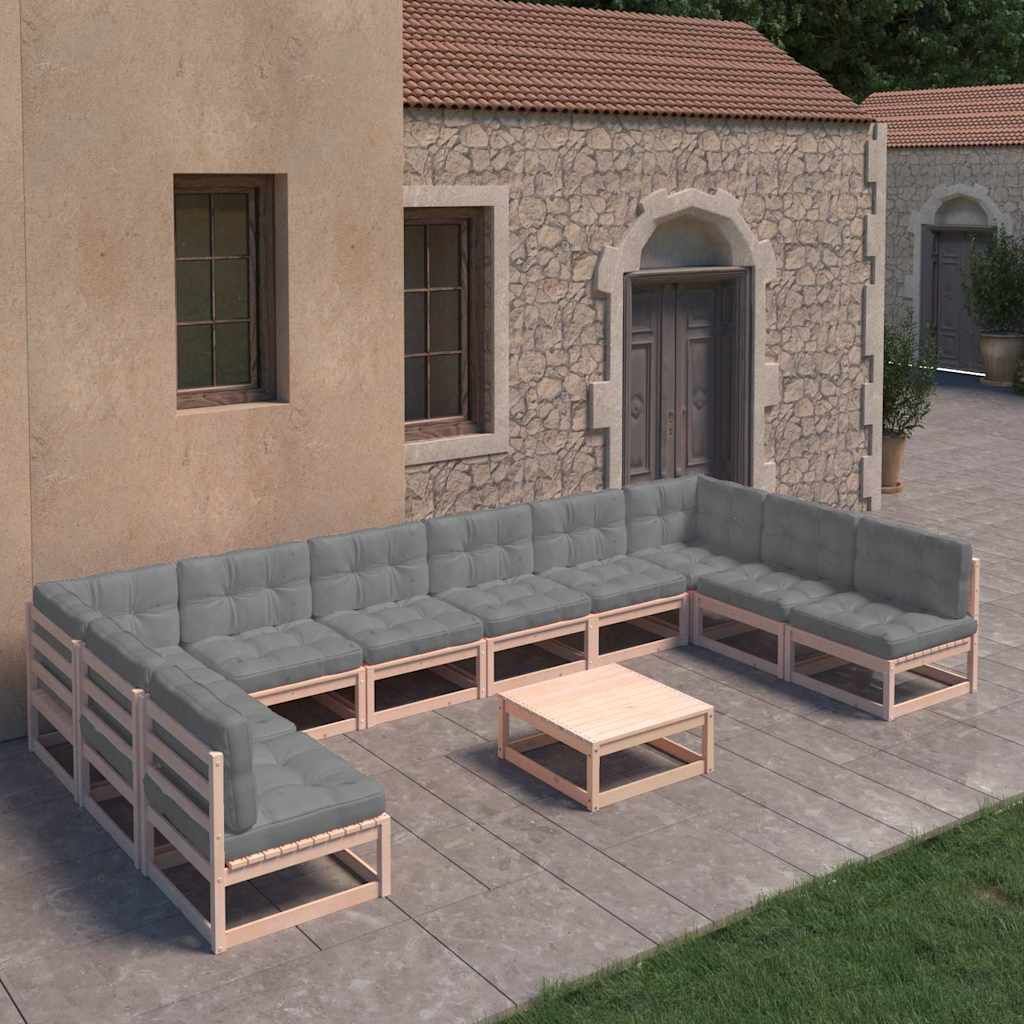 Set Divani Giardino 11 pz con Cuscini in Legno Massello di Pino vidaXL