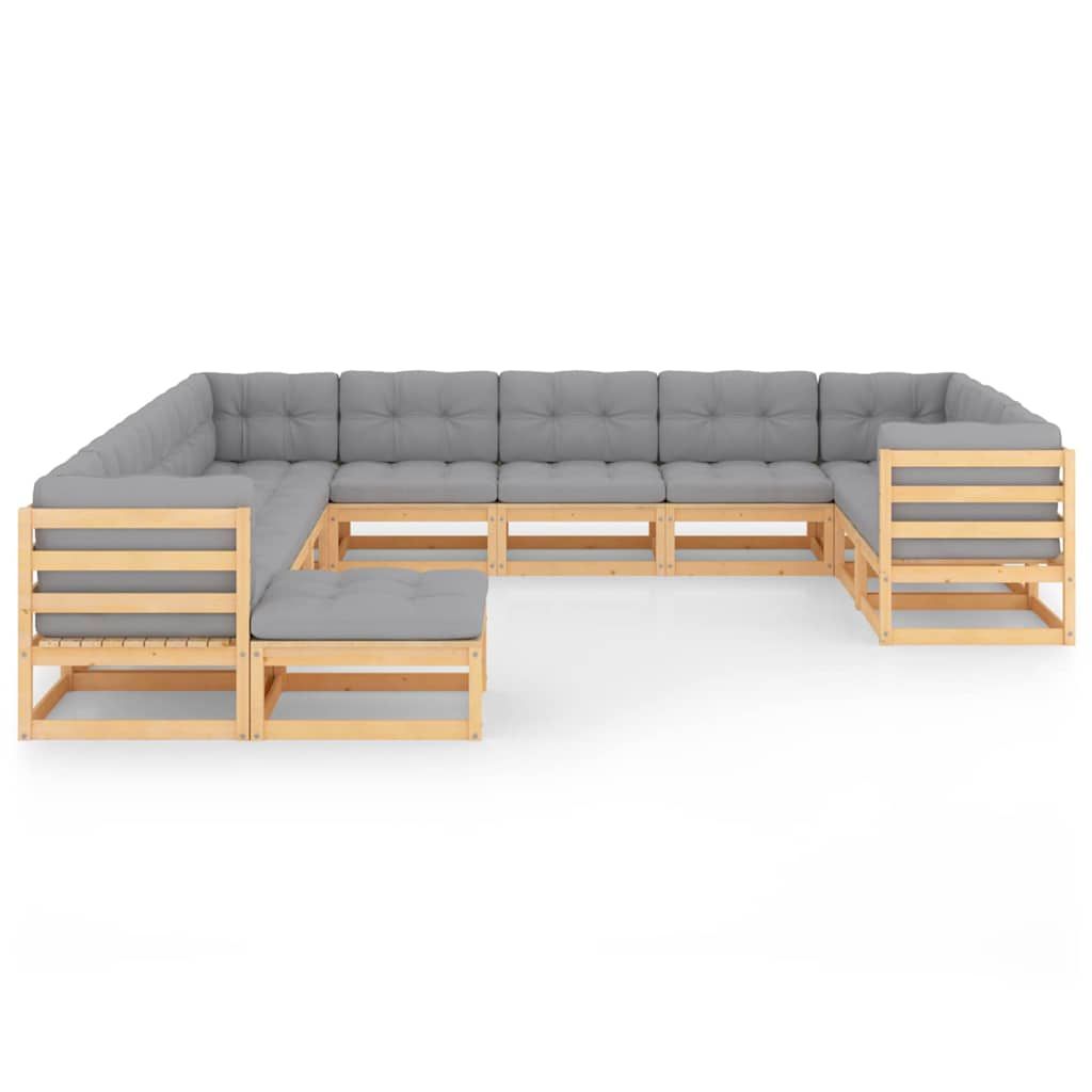 Set Divani Giardino 12 pz con Cuscini in Legno Massello di Pino vidaXL