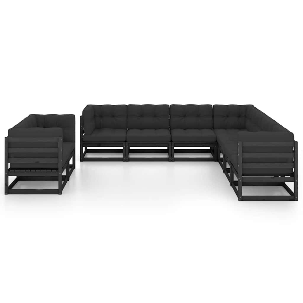 Set Divani da Giardino 9 pz con Cuscini Massello di Pino Nero vidaXL