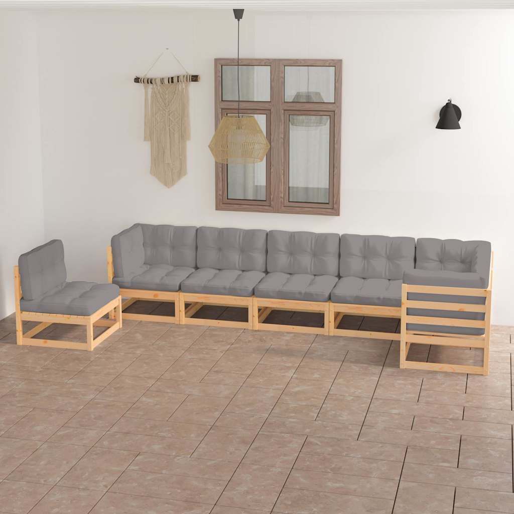 Set Salotto Giardino 7 pz Cuscini Antracite Legno Massello Pino vidaXL