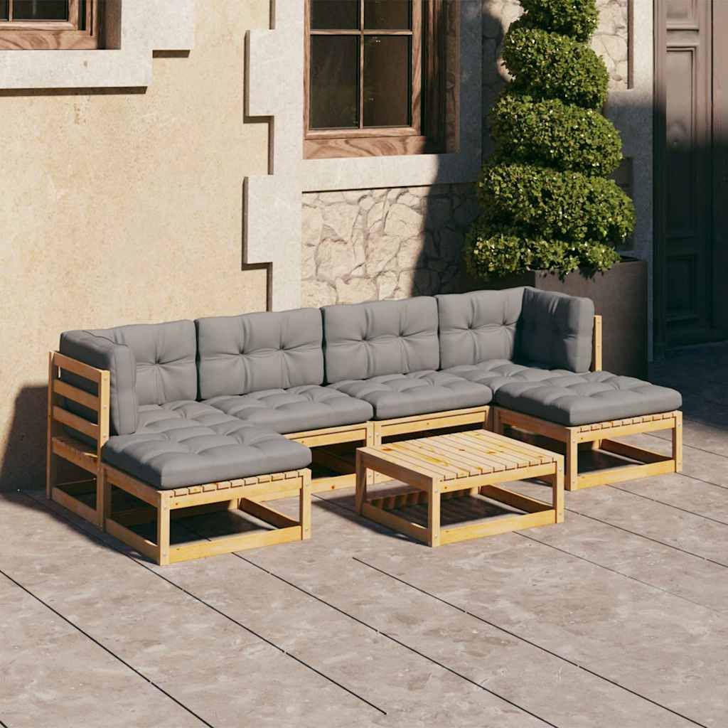 Set Salotto Giardino 7 pz Cuscini Antracite Legno Massello Pino vidaXL