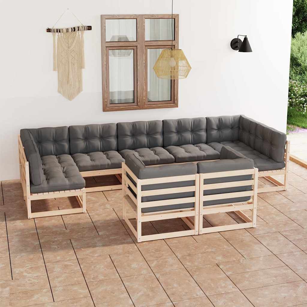 Set Salotto Giardino 9 pz Cuscini Antracite Legno Massello Pino vidaXL