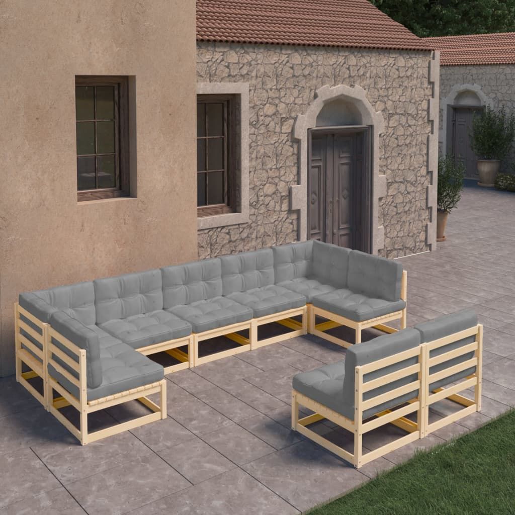 Set Salotto Giardino 9 pz Cuscini Antracite Legno Massello Pino vidaXL