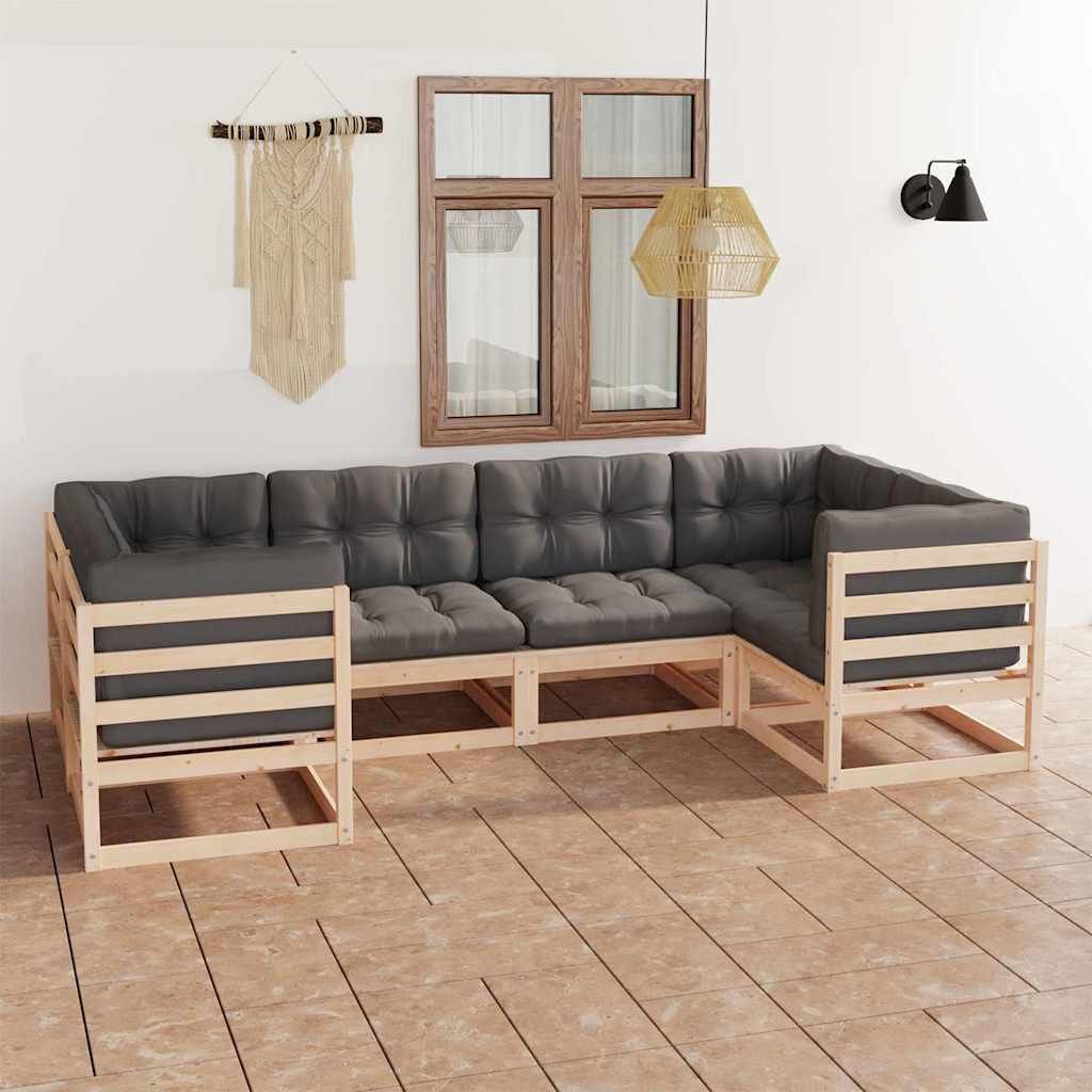 Set Divani Giardino 6 pz con Cuscini in Legno Massello di Pino vidaXL