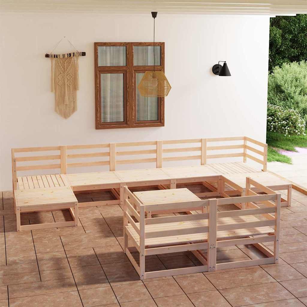 Set Divani da Giardino 10 pz in Legno Massello di Pino vidaXL