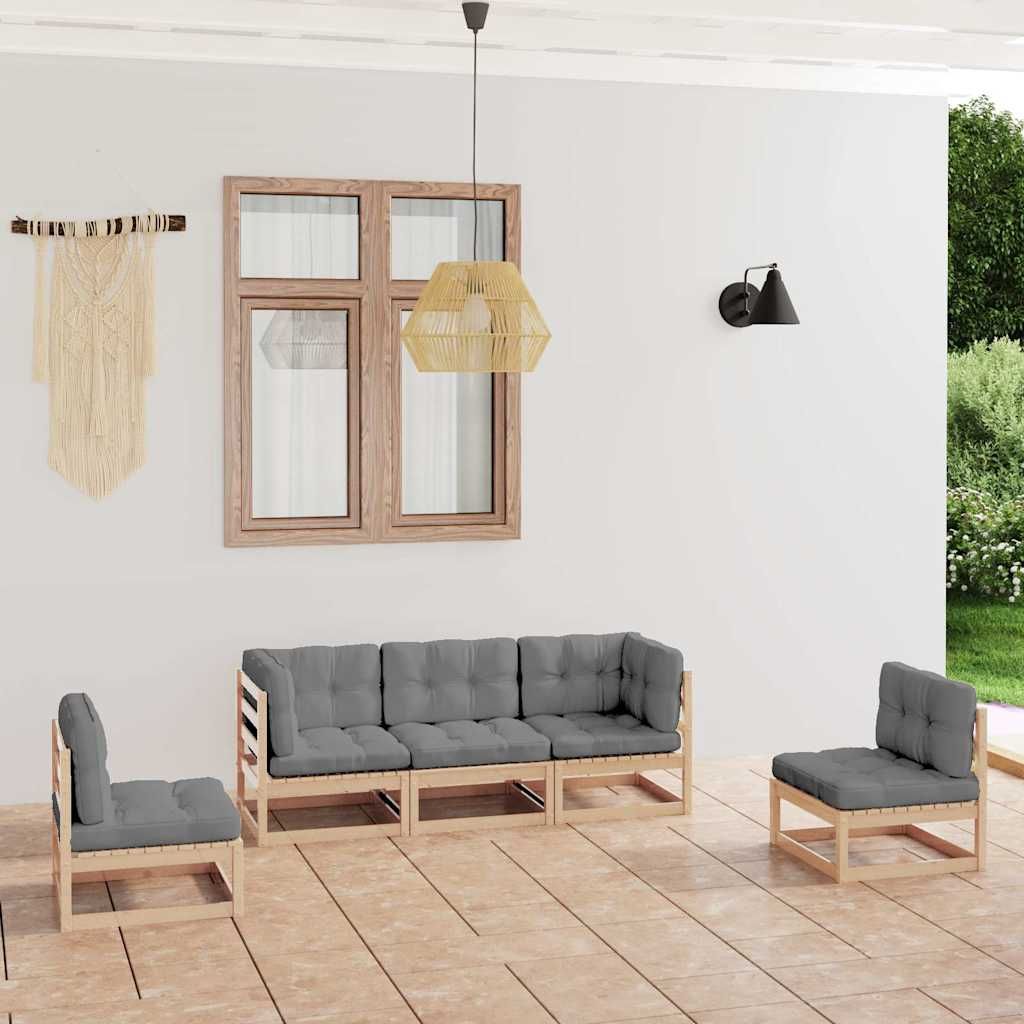 Set Divani da Giardino 5 pz con Cuscini Legno Massello di Pino vidaXL