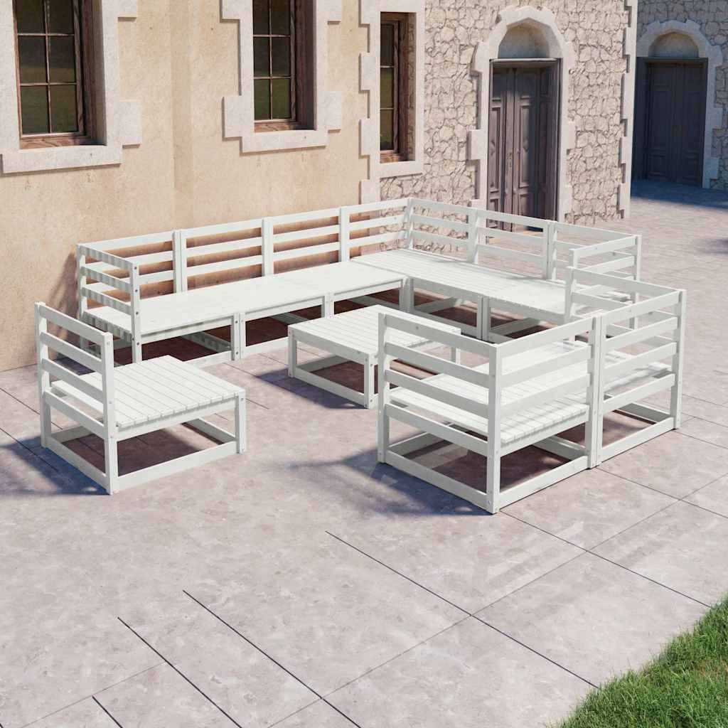 Set Divani da Giardino 10 pz Bianchi in Legno Massello di Pino vidaXL