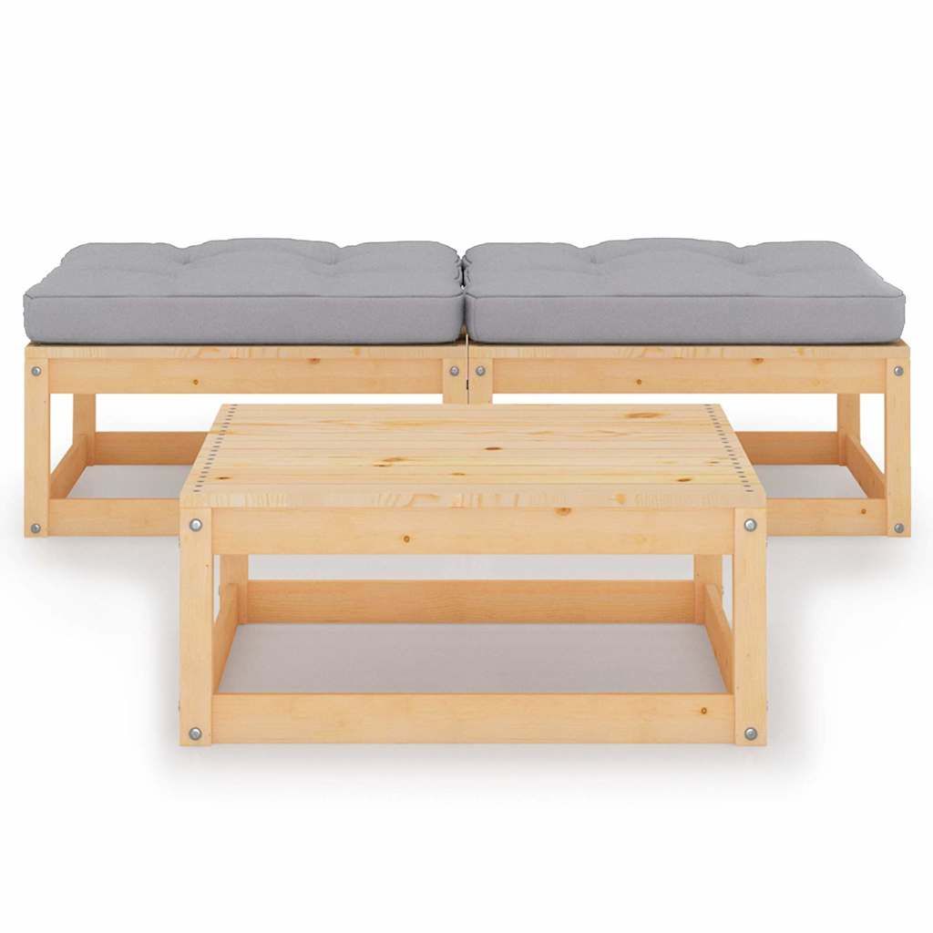 Set Divani da Giardino 3 pz con Cuscini Legno Massello di Pino vidaXL