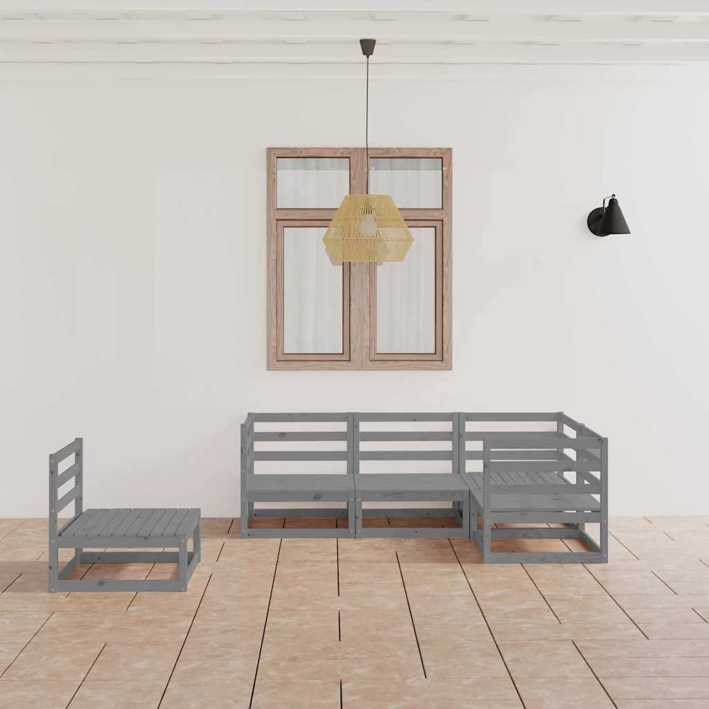 Set Divani da Giardino 5 pz Grigio in Legno Massello di Pino vidaXL