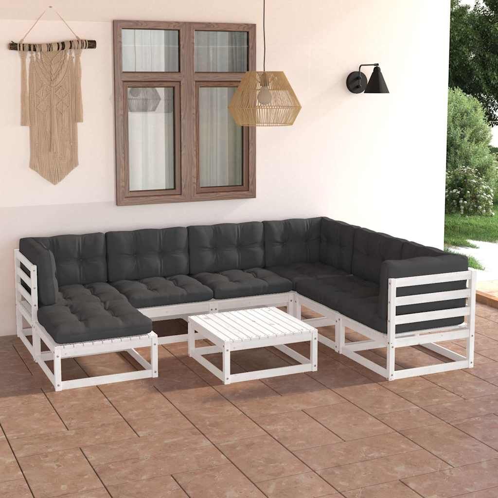 Set Salotto Giardino 8 pz Cuscini Antracite Legno Massello Pino vidaXL