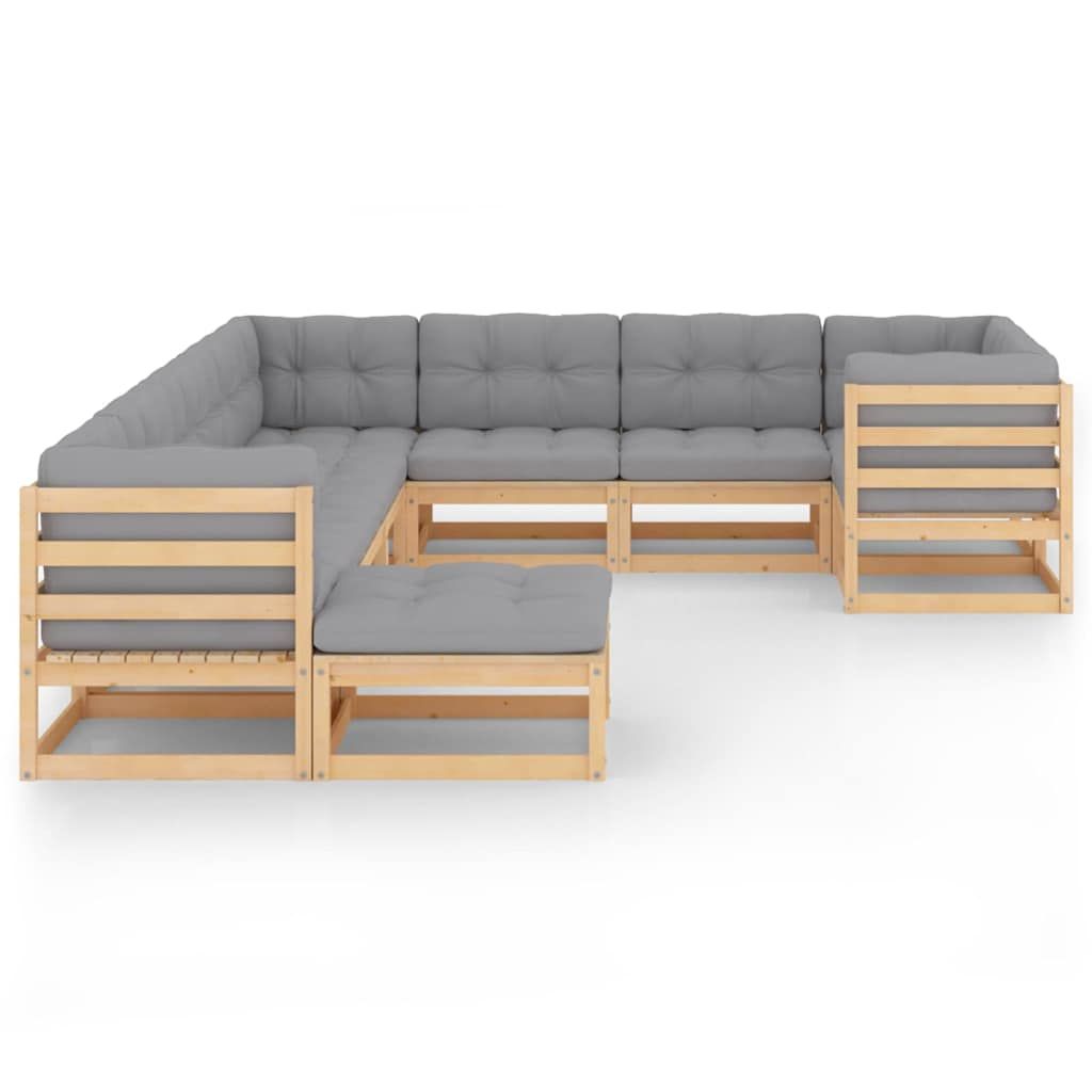 Set Salotto Giardino 10pz Cuscini Antracite Legno Massello Pino vidaXL