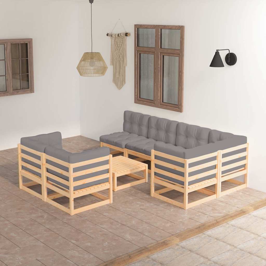 Set Salotto Giardino 8 pz Cuscini Antracite Legno Massello Pino vidaXL