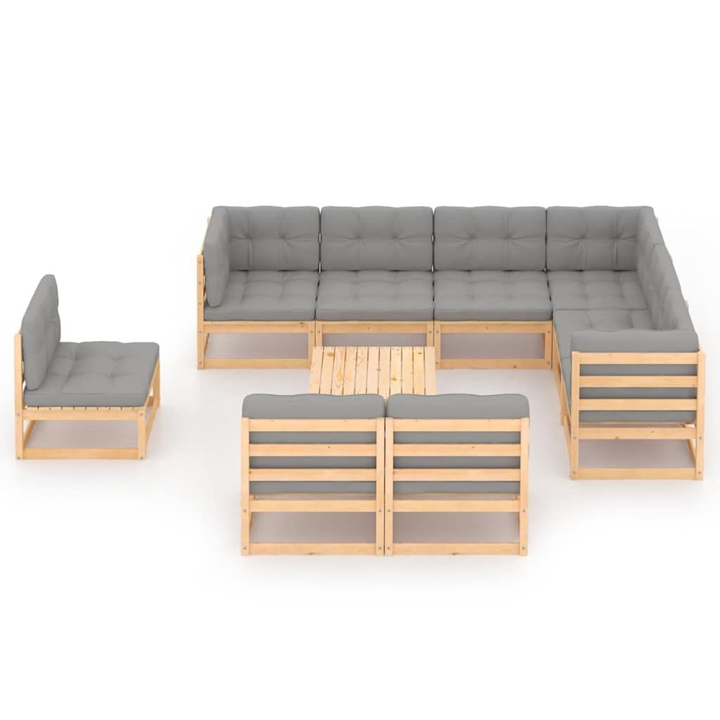 Set Salotto Giardino 10pz Cuscini Antracite Legno Massello Pino vidaXL
