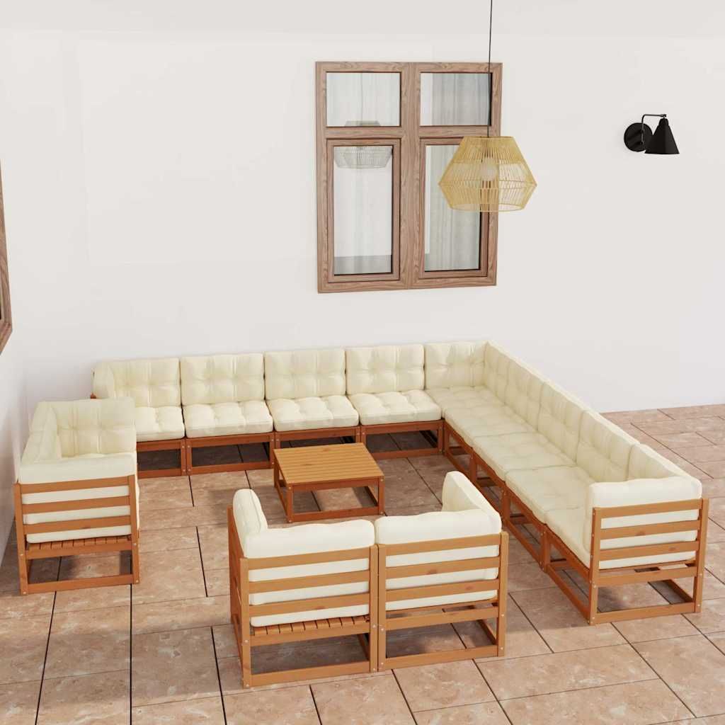 Set Salotto Giardino e Cuscini 14 pz Legno Massello Pino Ambra vidaXL