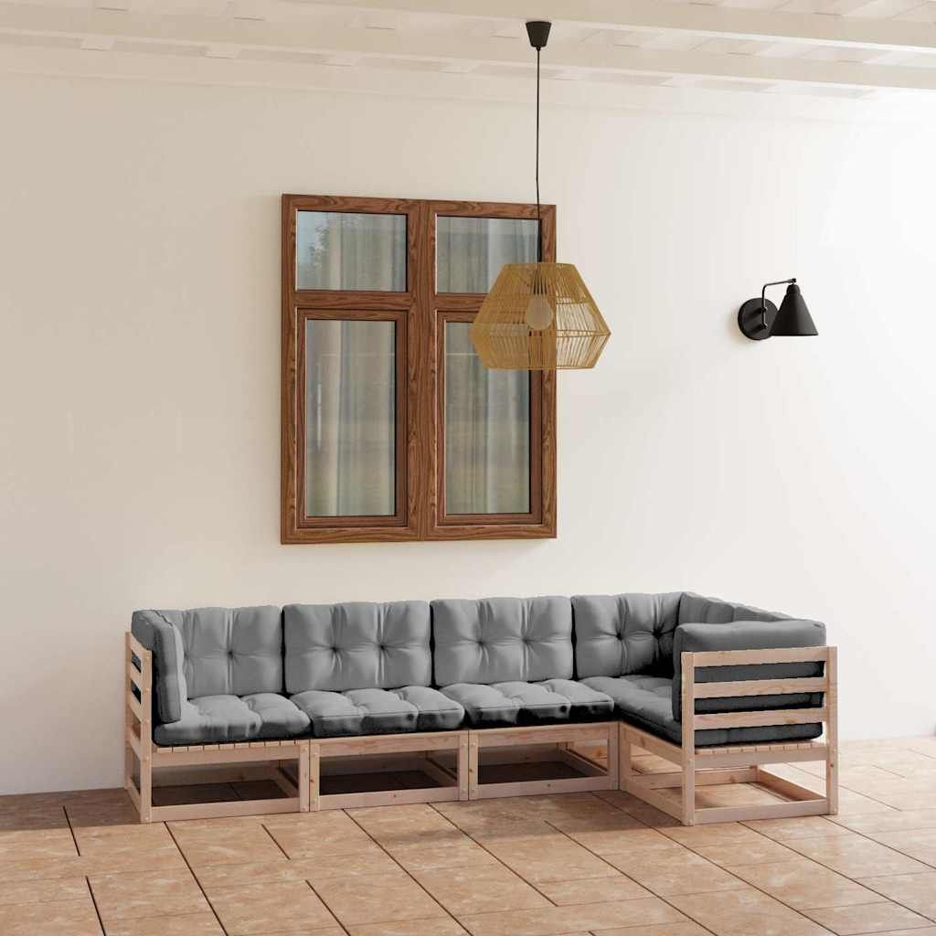 Set Divani da Giardino 5 pz con Cuscini Legno Massello di Pino vidaXL
