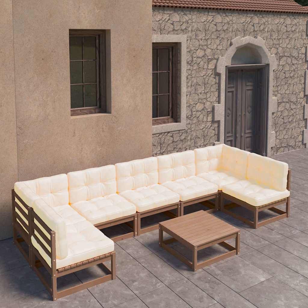 Set Salotto Giardino e Cuscini 8 pz Legno Massello Pino Ambra vidaXL