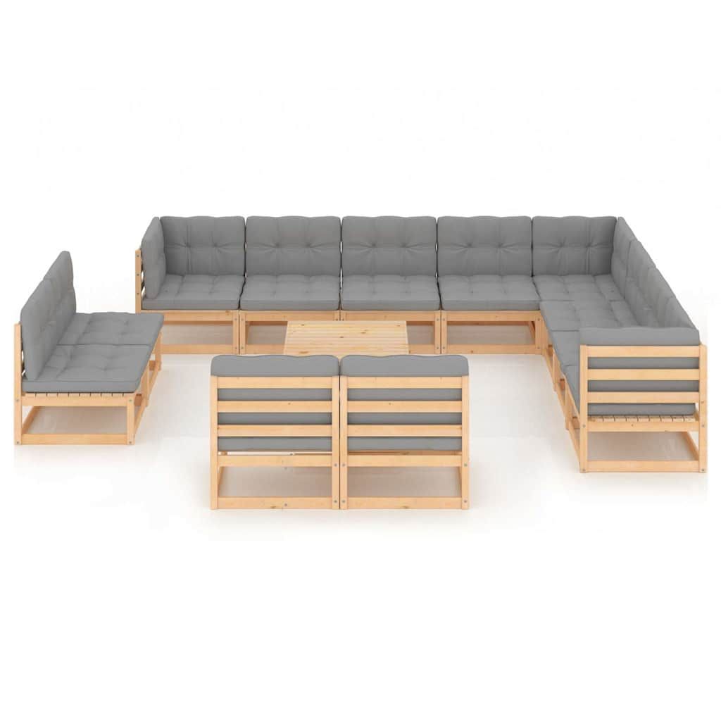Set Divani Giardino 13 pz con Cuscini in Legno Massello di Pino vidaXL