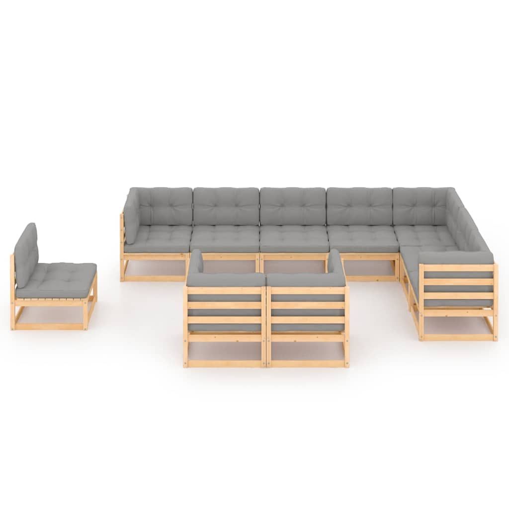 Set Salotto Giardino 10pz Cuscini Antracite Legno Massello Pino vidaXL