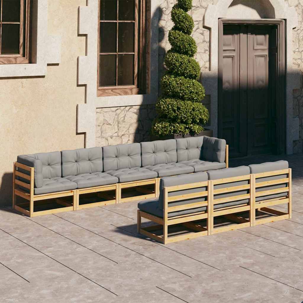 Set Salotto Giardino 8 pz Cuscini Antracite Legno Massello Pino vidaXL