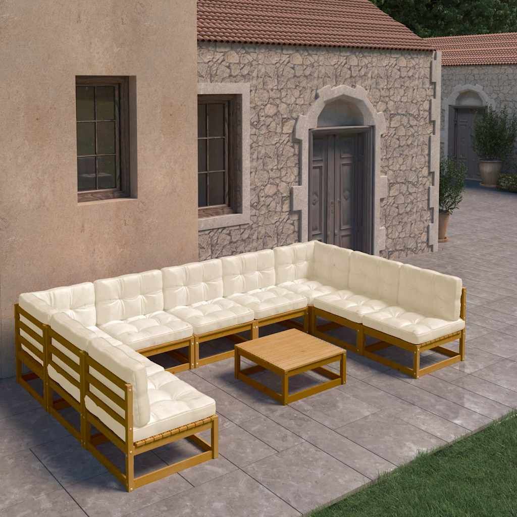 Set Salotto Giardino e Cuscini 10 pz Legno Massello Pino Ambra vidaXL