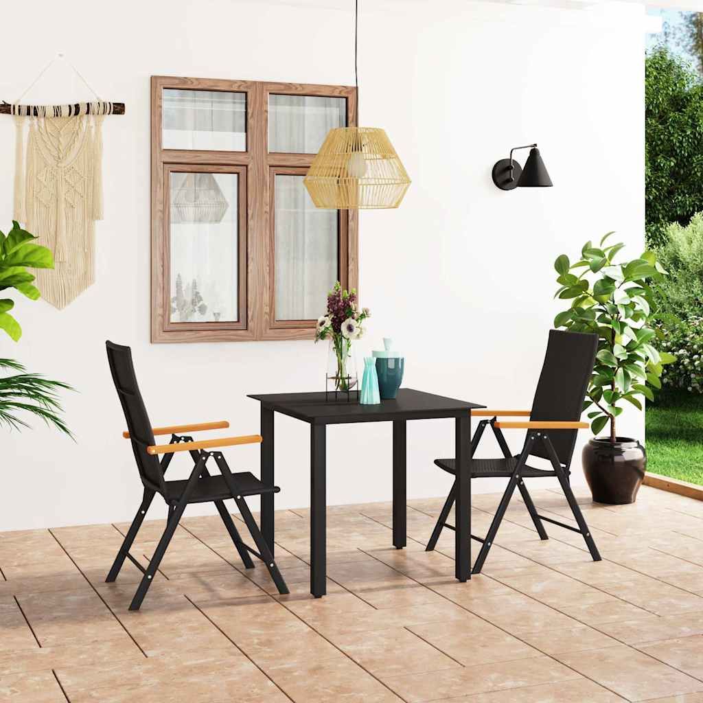 Set da Pranzo da Giardino 3 pz Nero e Marrone vidaXL