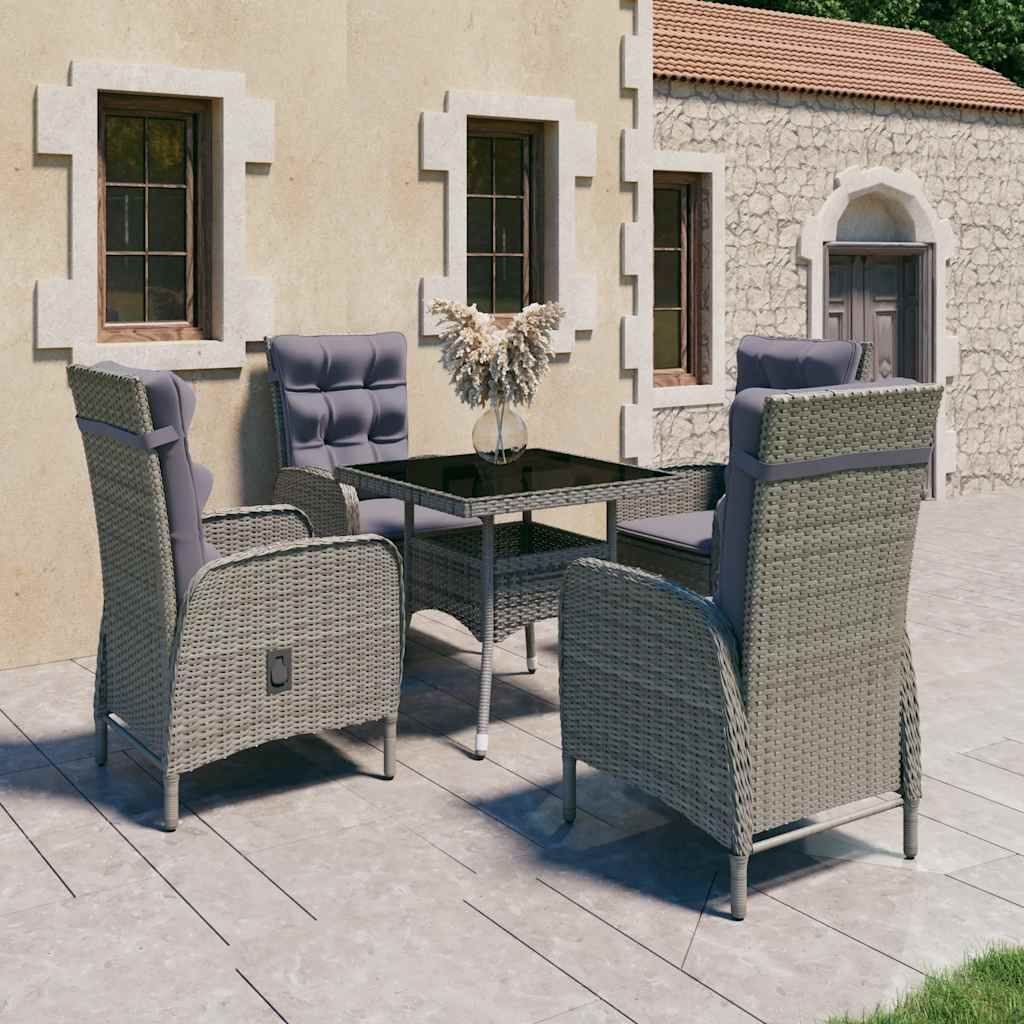 Set da Pranzo da Giardino 5 pz in Polyrattan e Vetro Grigio vidaXL