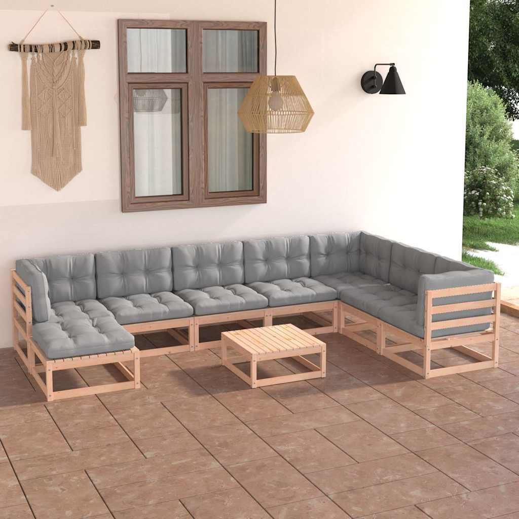 Set Salotto Giardino 9 pz Cuscini Antracite Legno Massello Pino vidaXL