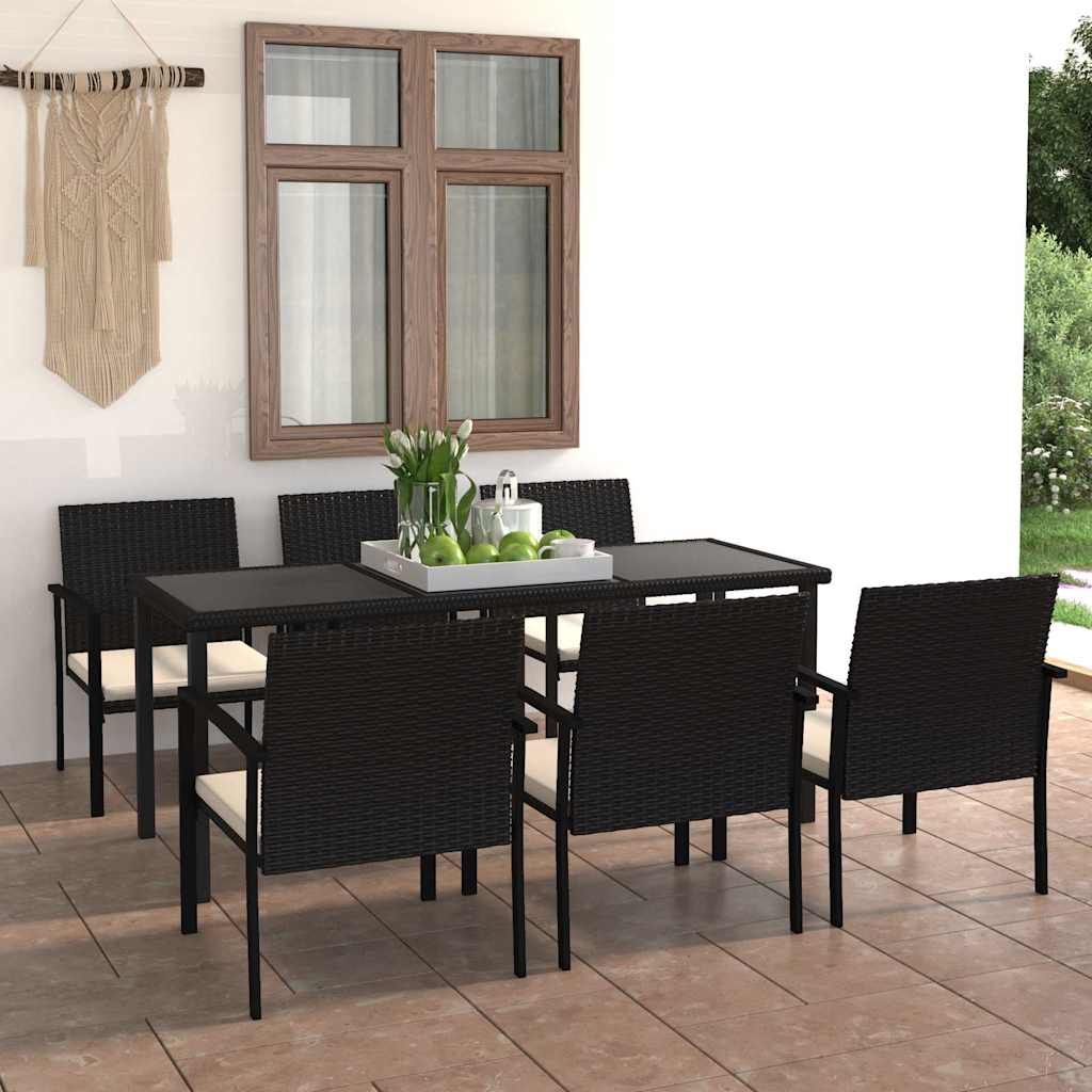 Set da Pranzo da Giardino 7 pz in Polyrattan Nero vidaXL