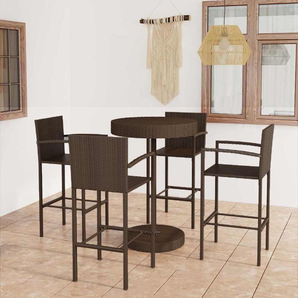 Set da Bar da Giardino 5 pz in Polyrattan Marrone vidaXL