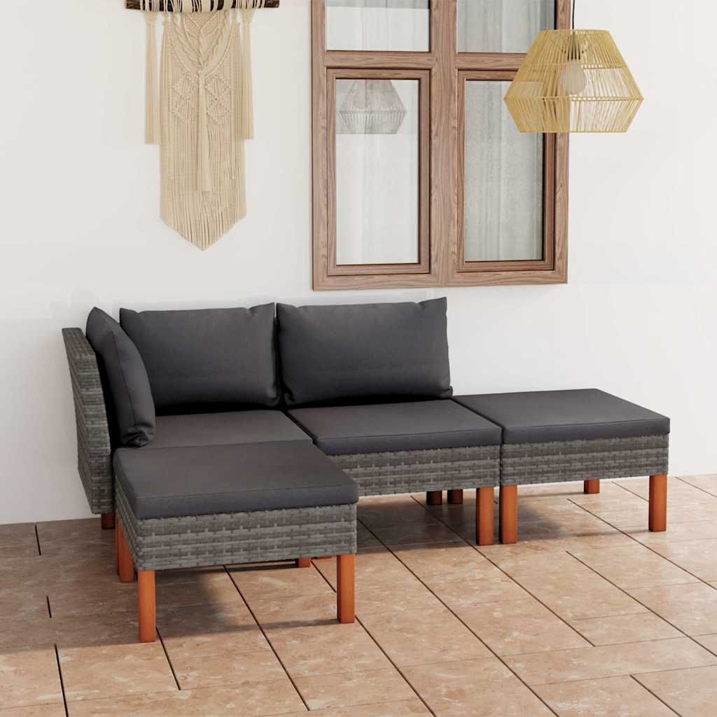 Set Divani da Giardino 4 pz con Cuscini in Polyrattan Grigio vidaXL