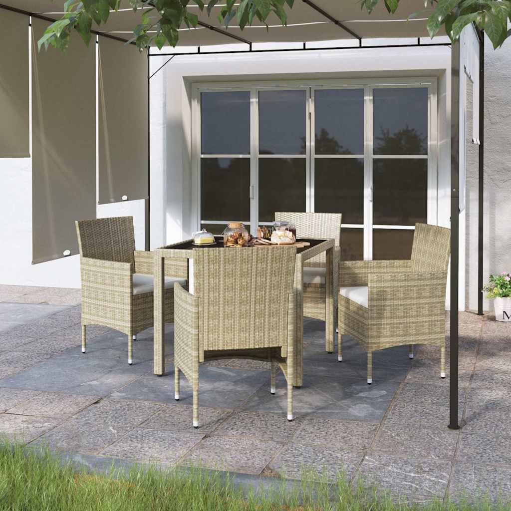 Set Pranzo da Giardino 5 pz Polyrattan e Vetro Temperato Beige vidaXL