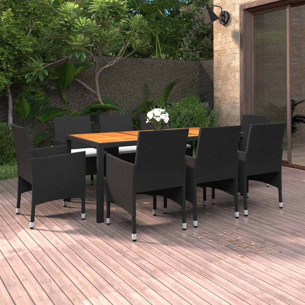 Set Mobili da Pranzo per Giardino 9 pz in Polyrattan Nero vidaXL