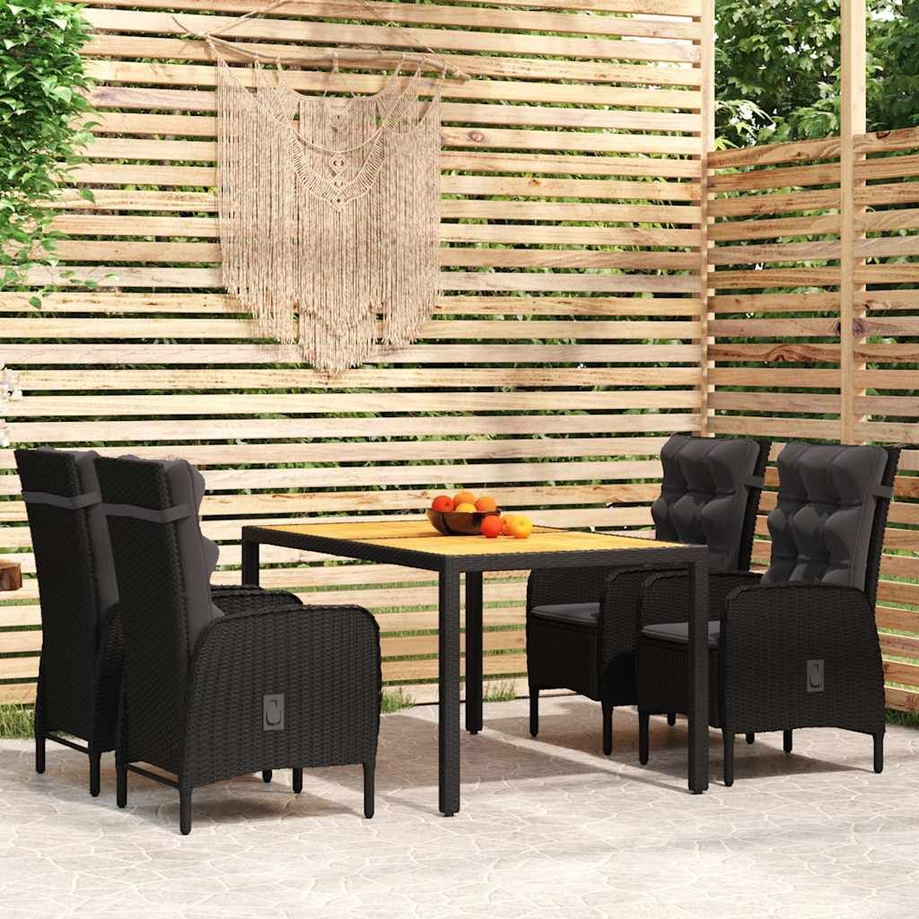 Set da Pranzo per Giardino 5 pz in Polyrattan Nero vidaXL
