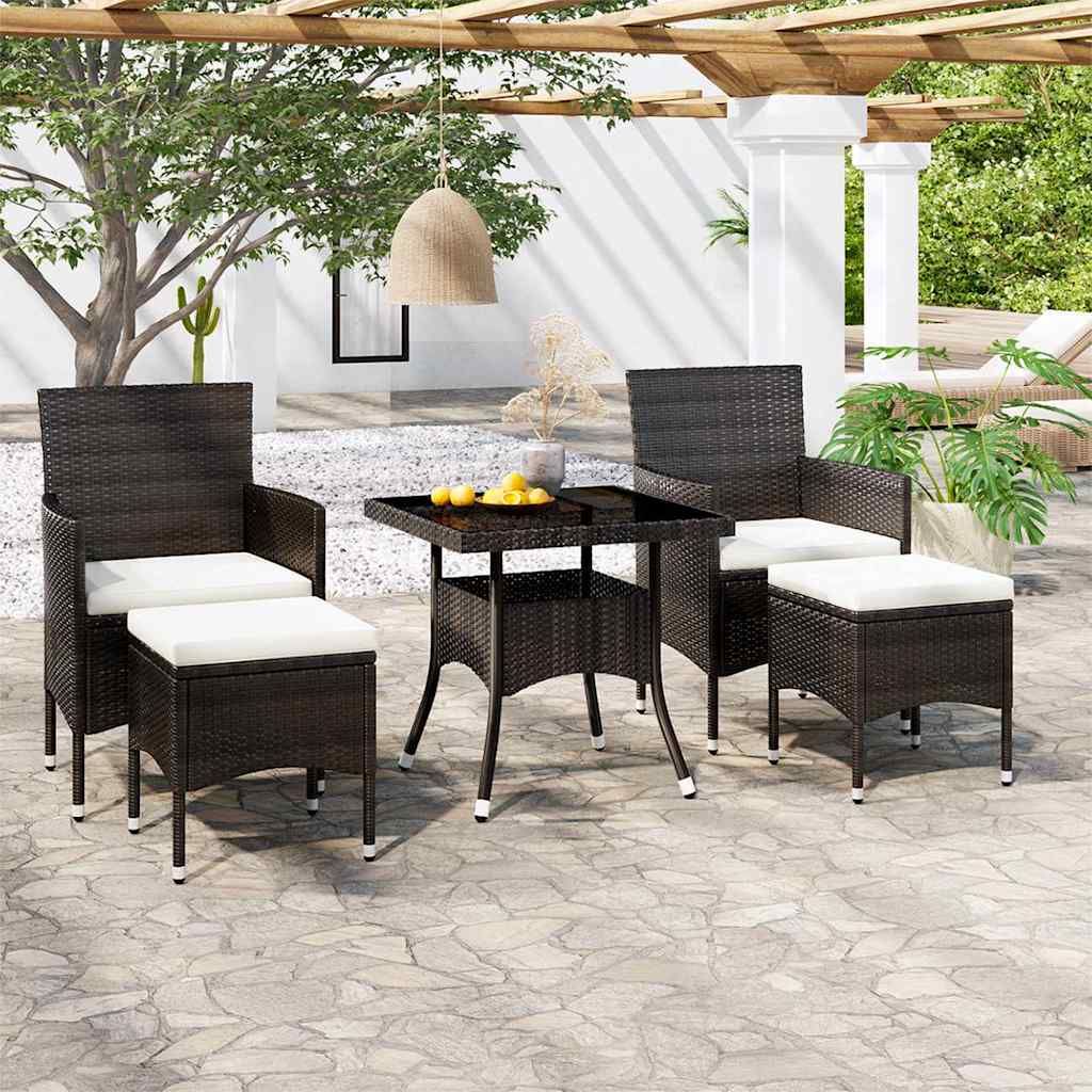 Set da Pranzo per Giardino 5 pz Polyrattan Vetro Temperato Nero vidaXL