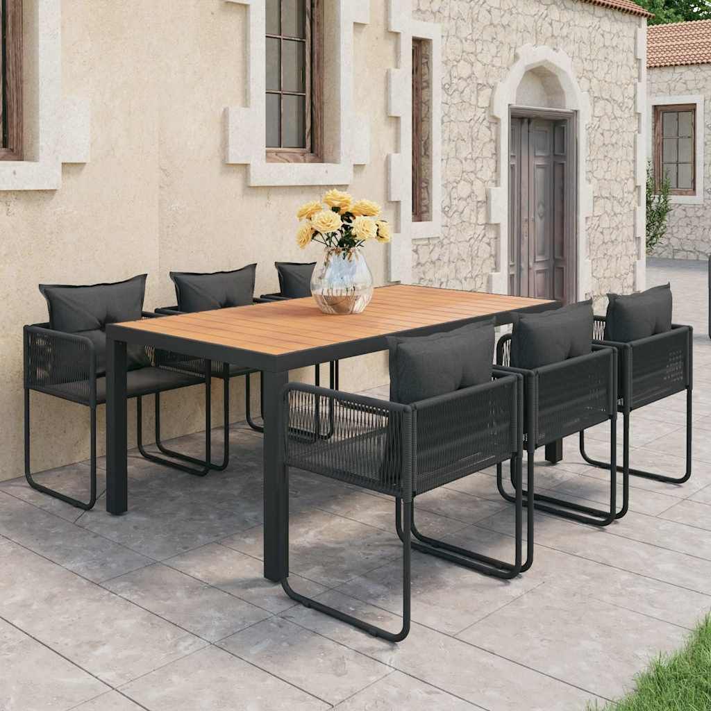 Set da Pranzo da Giardino 7 pz in Rattan PVC Nero e Marrone vidaXL