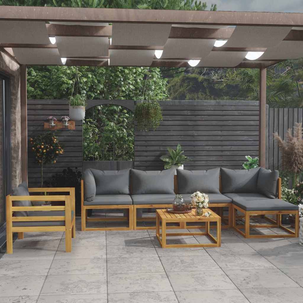 Set Divani da Giardino 7 pz con Cuscini in Massello di Acacia vidaXL
