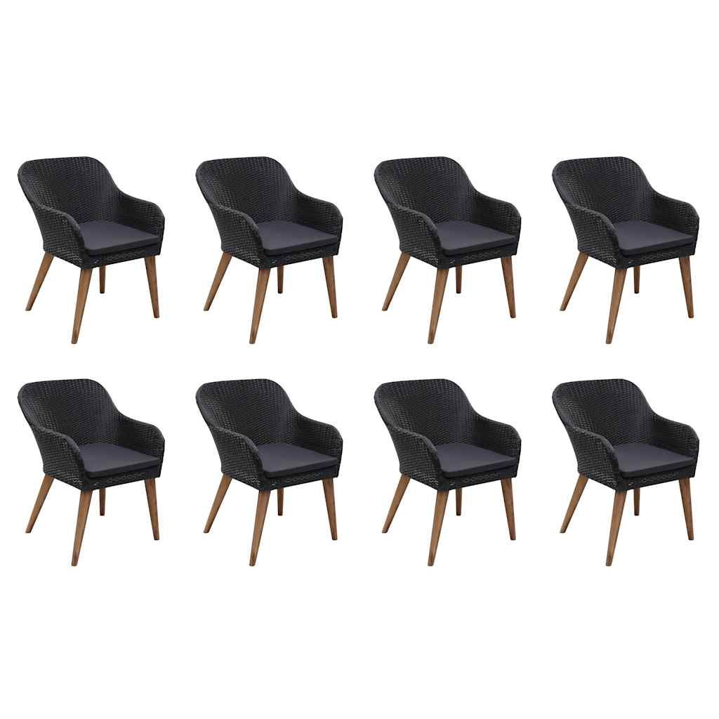 Set da Pranzo da Giardino 9 pz con Cuscini in Polyrattan Nero vidaXL