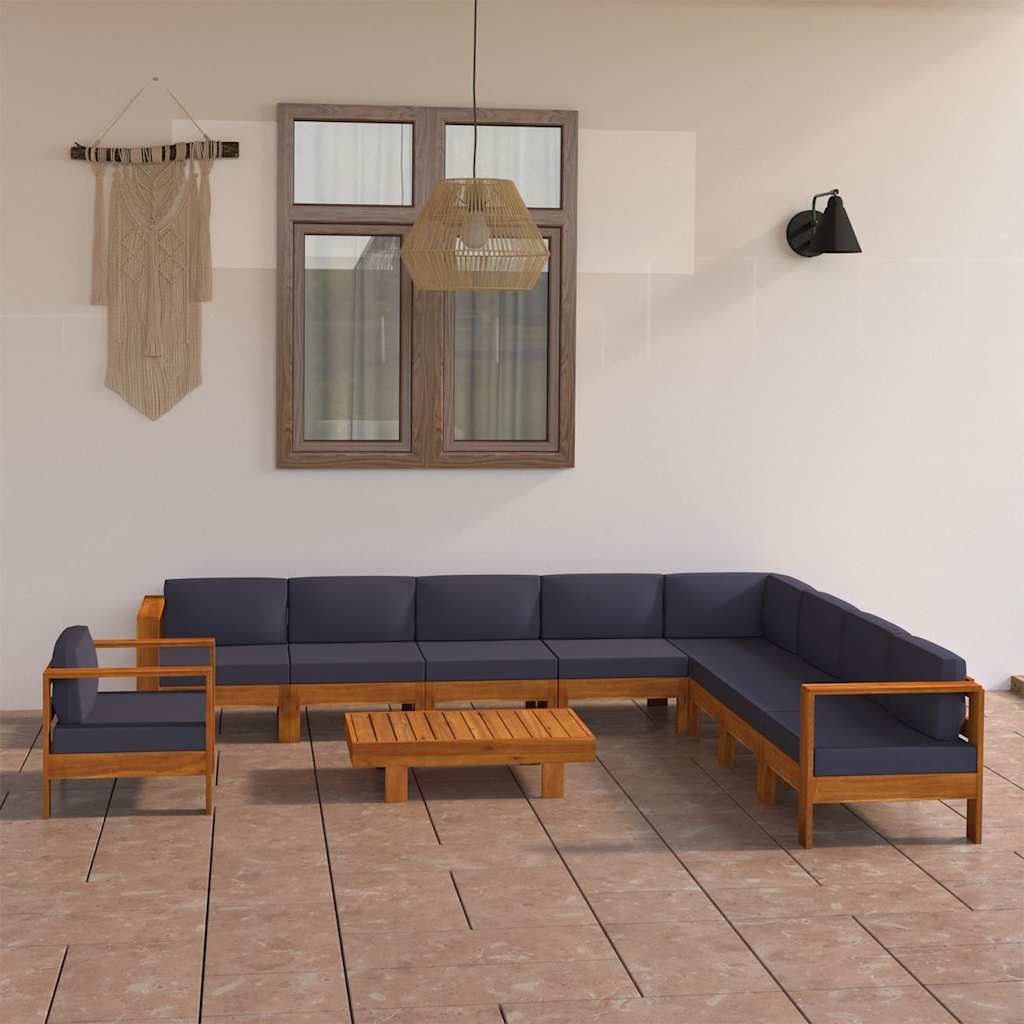 Set Divani Giardino 10Posti Cuscini Grigi Scuro Massello Acacia vidaXL