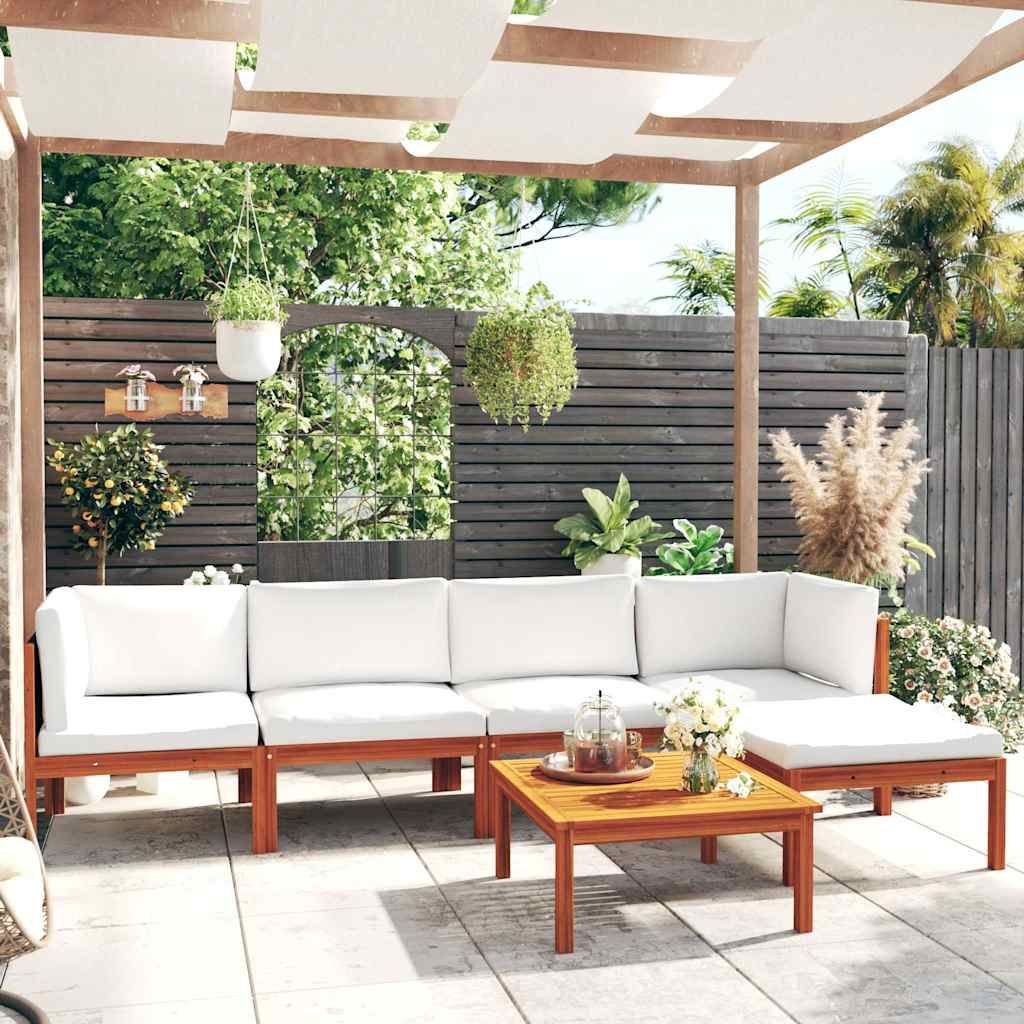 Set da giardino 6 pezzi con cuscini in legno crema, acacia e corda vidaXL