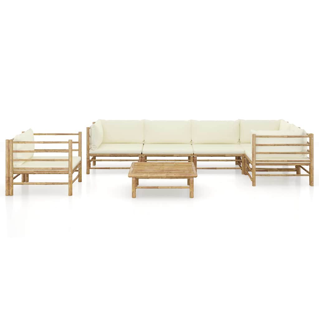 Set Divani da Giardino 7 pz con Cuscini Bianco Crema in Bambù vidaXL
