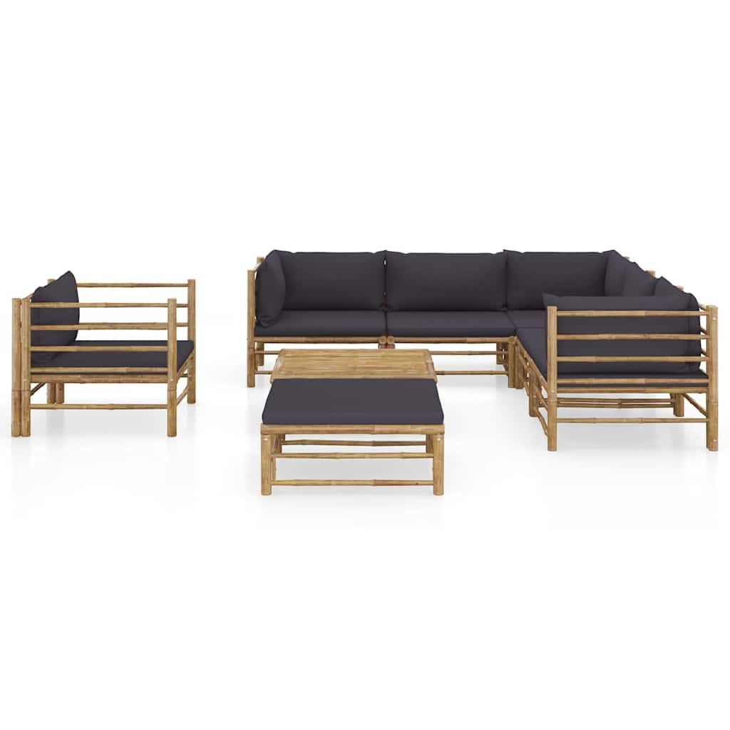 Set Salotto da Giardino 8pz con Cuscini Grigio Scuro Bambù vidaXL