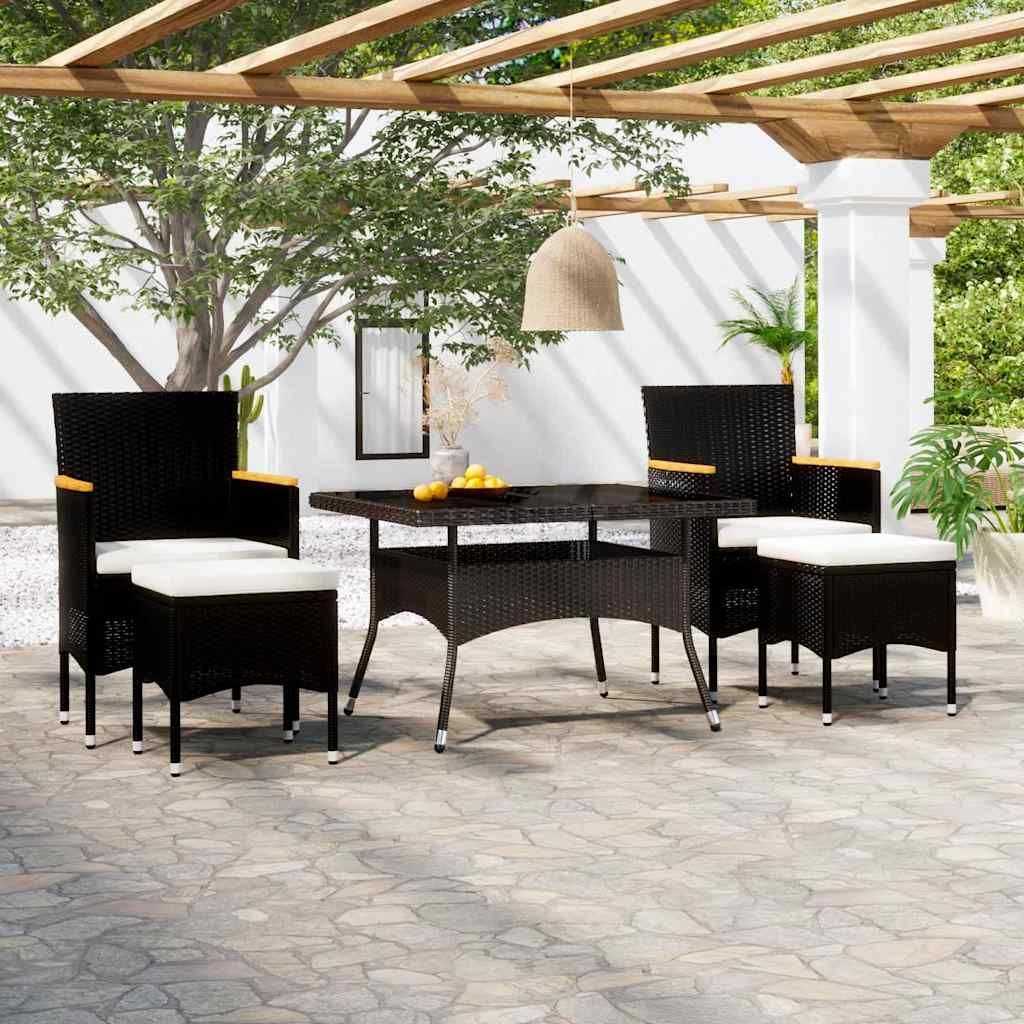 Set Pranzo da Giardino 5 pz  Polyrattan e Vetro Temperato Nero vidaXL