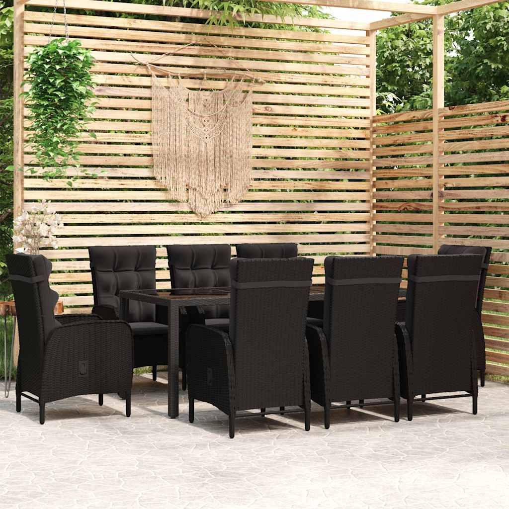 Set Mobili da Pranzo per Giardino 9 pz Polyrattan Nero vidaXL