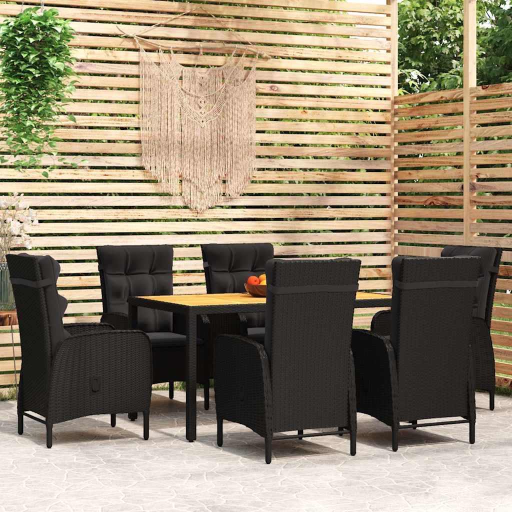 Set da Pranzo per Giardino 7 pz in Polyrattan Nero vidaXL