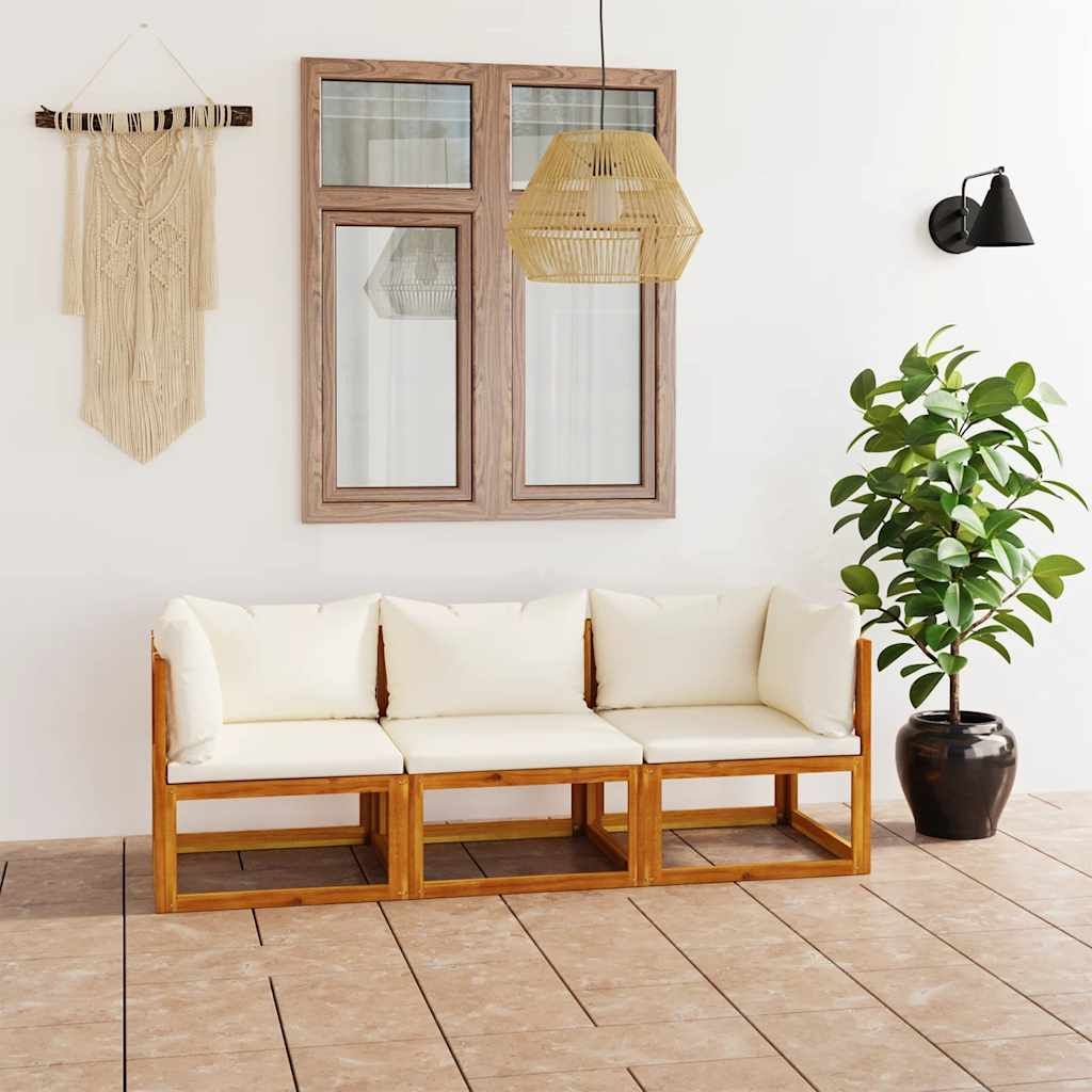 Divano da Giardino a 3 Posti con Cuscino Crema Massello Acacia vidaXL