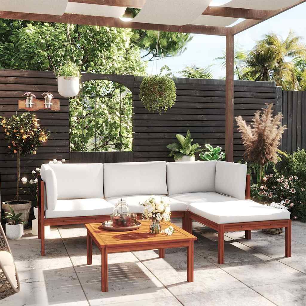 Set da giardino 5 pezzi con cuscini in legno crema, acacia e corda vidaXL