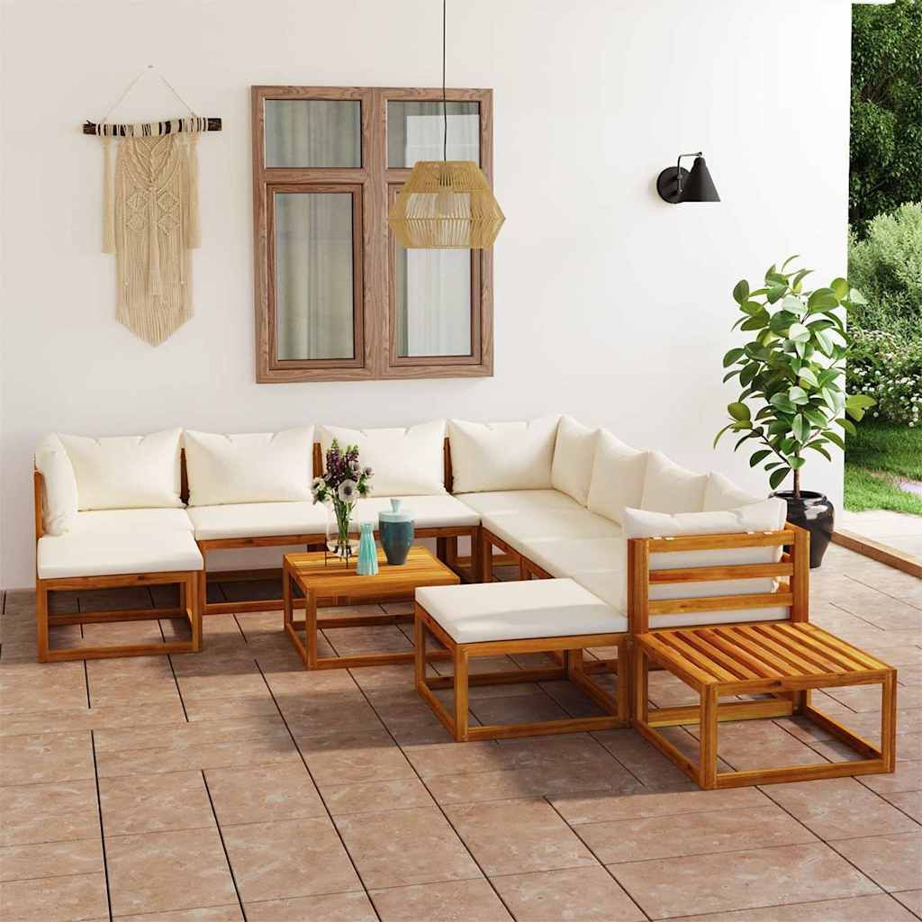 Set Divani da Giardino 12 pz con Cuscini Crema in Legno Acacia vidaXL